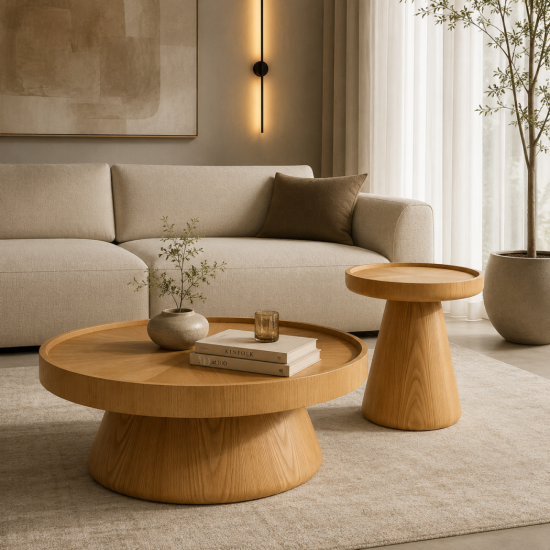 סט שולחנות דגם הוואי אלון טבעי 
